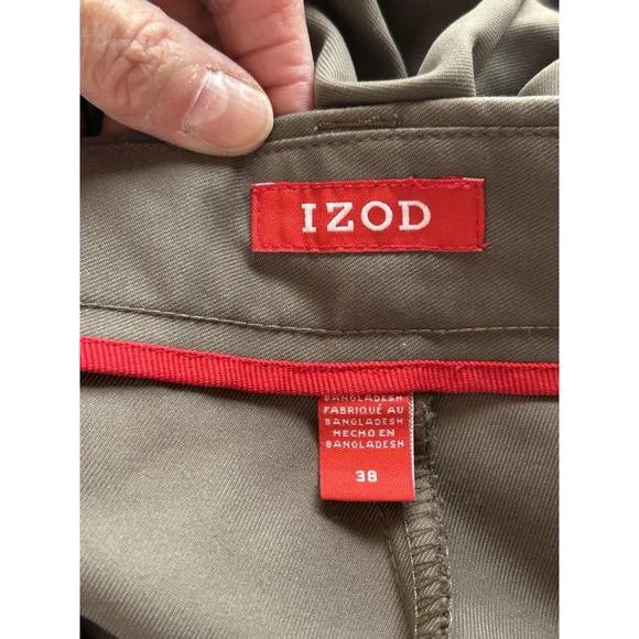 Izod Mens Sz 38 Olive Green Pleated Front Shorts Bermuda 100% Polyester Golf EUC - Picture 6 of 6